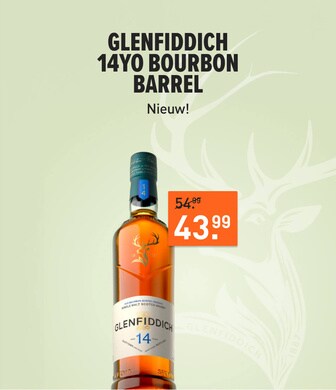 Nieuw! Glenfiddich 14YO Bourbon Barrel van 54,99 euro voor 43,99 euro